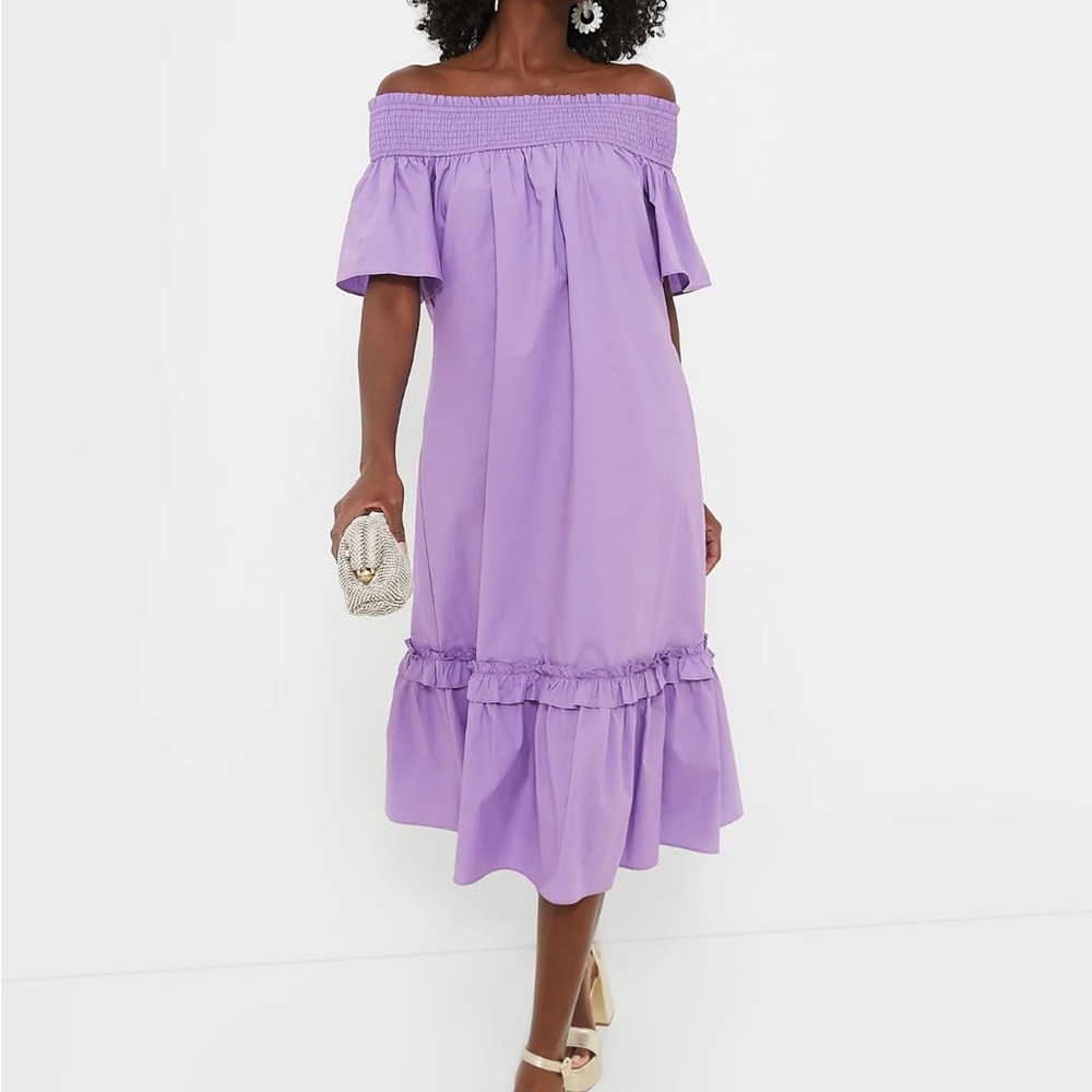NWT - Purple Shirred Capri Midi Dress